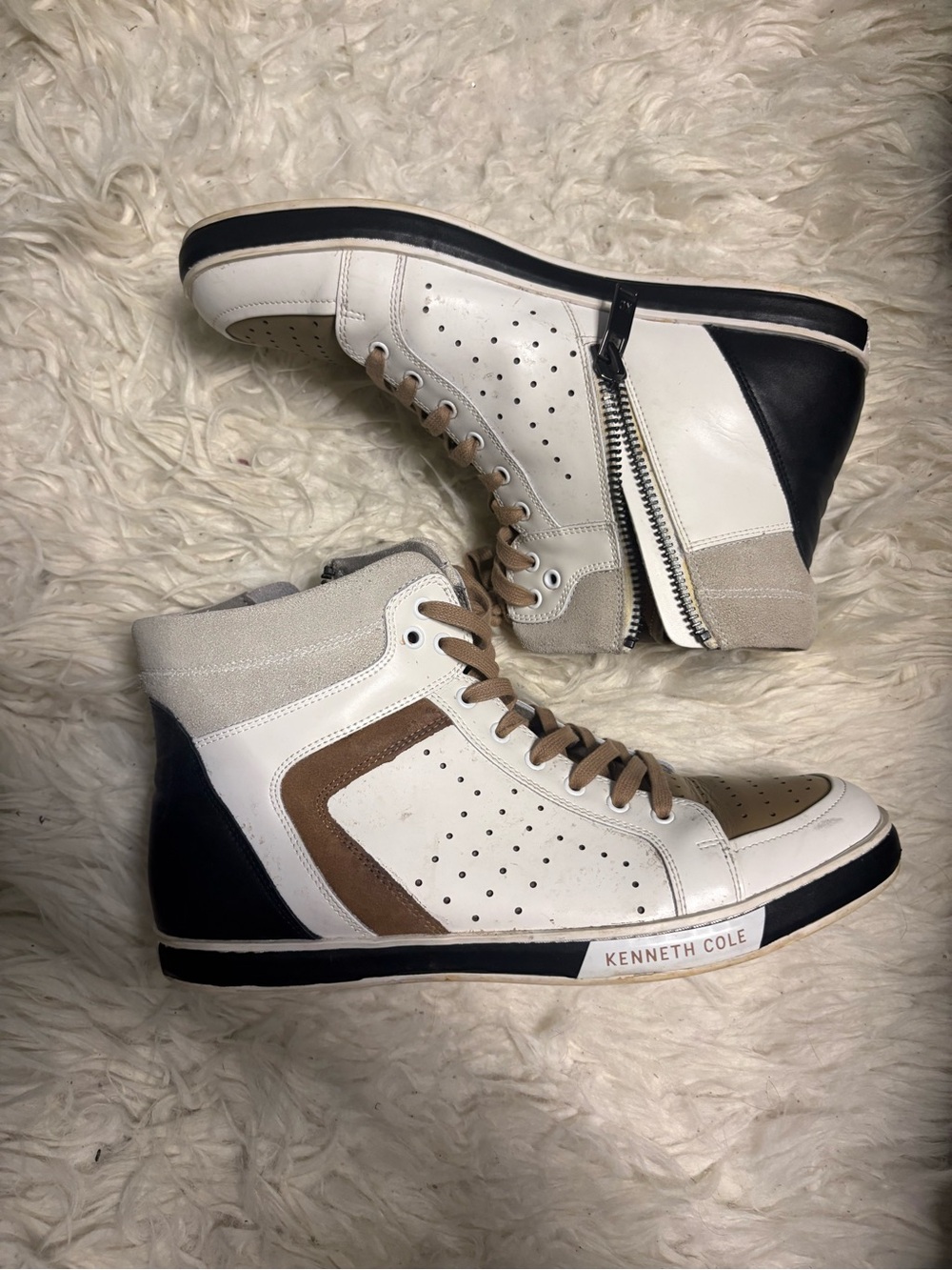Kenneth Cole White, Brown & Black High-Top Sneakers